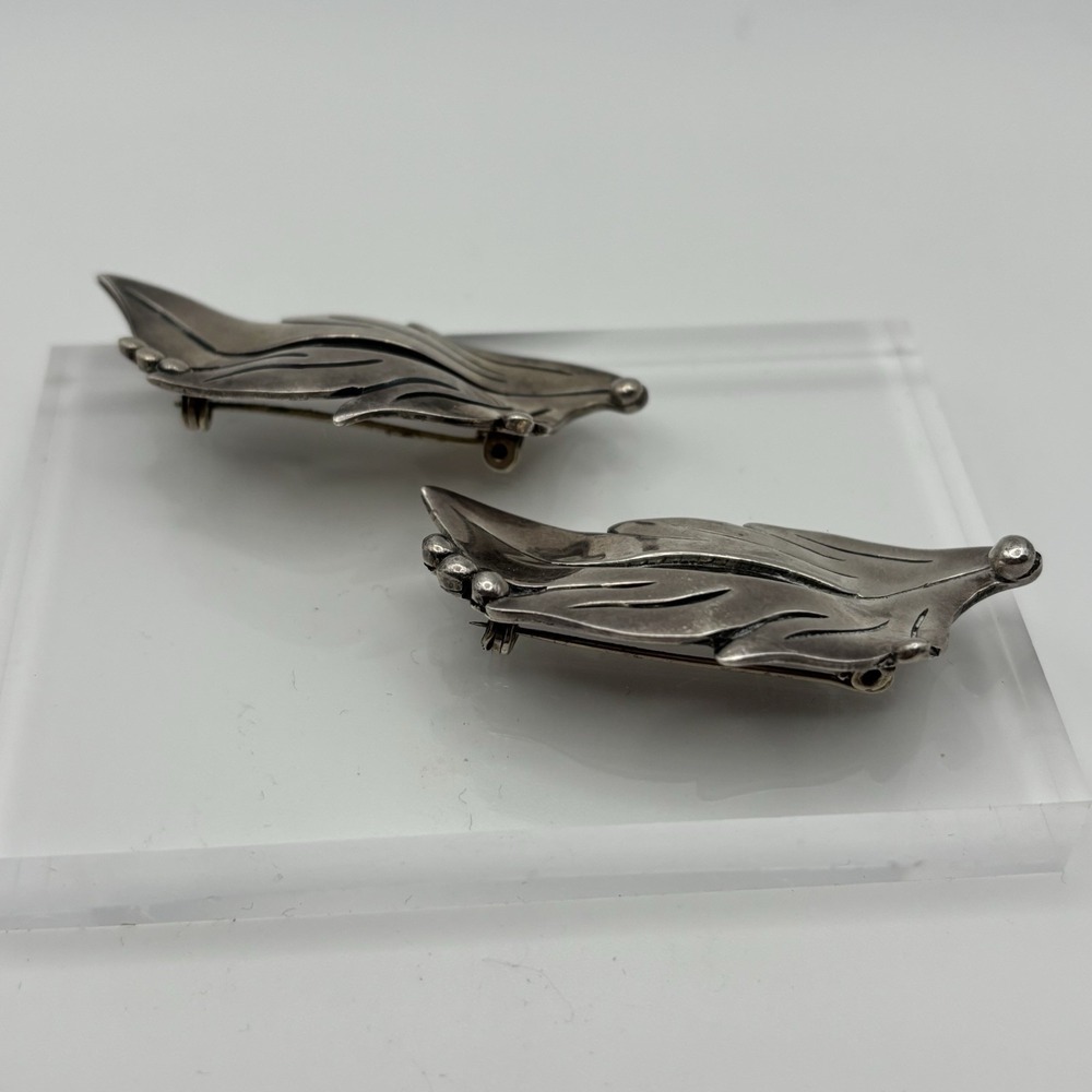 Vintage Tasco Designer Maricela Floral Leaf Sterling Silver Brooch Pin Set Of 2 - Picture 3 of 15